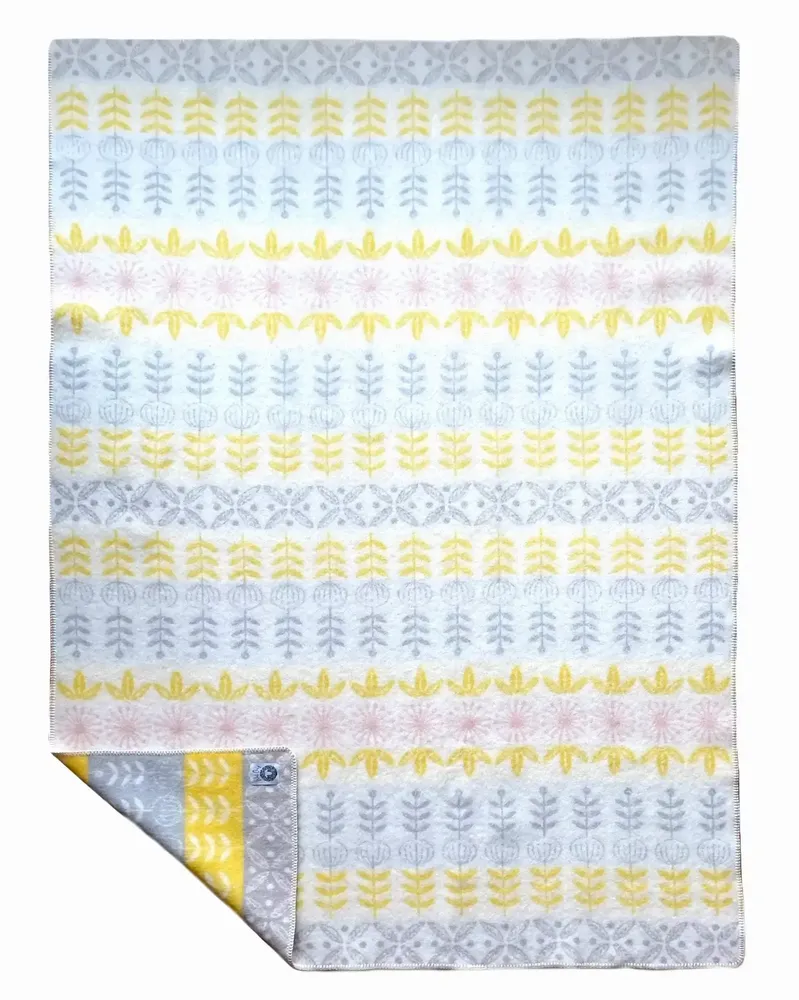 Plaids - Plaid couverture en laine, Folklore floral Jaune - WOOL ONLY BY JOWOLLINA