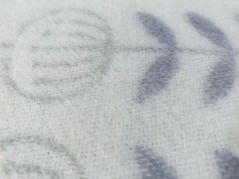 Throw blankets - Wool blanket plaid, Folklore floral Blue - WOOL ONLY BY JOWOLLINA