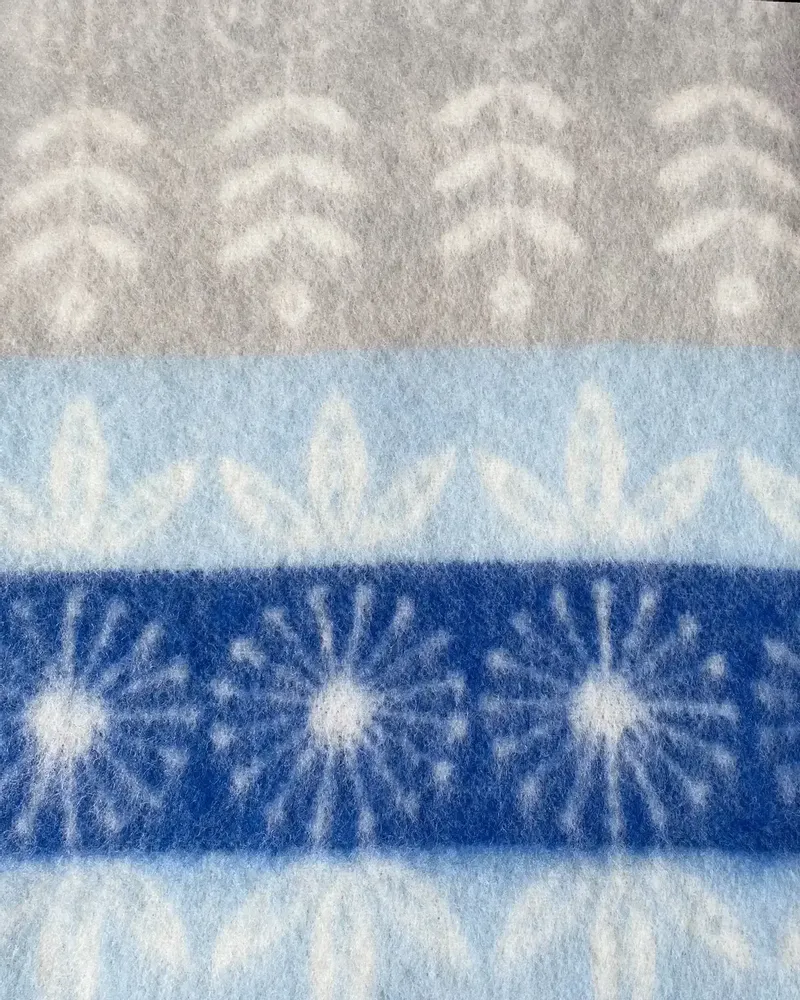 Throw blankets - Wool blanket plaid, Folklore floral Blue - WOOL ONLY BY JOWOLLINA