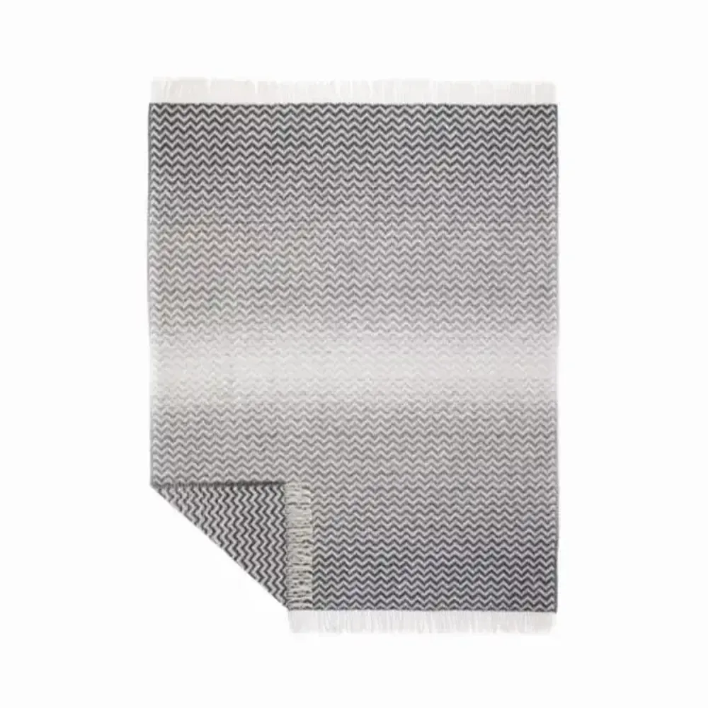Throw blankets - Jacquard Wool blanket plaid, Zig-Zag-Wave, anthracite/grey - WOOL ONLY BY JOWOLLINA