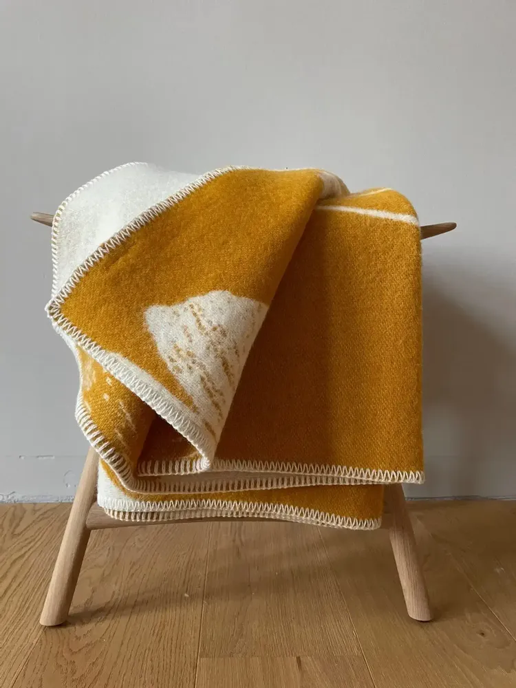 Plaids - Plaid couverture en laine, Ginkgo Ocre - WOOL ONLY BY JOWOLLINA