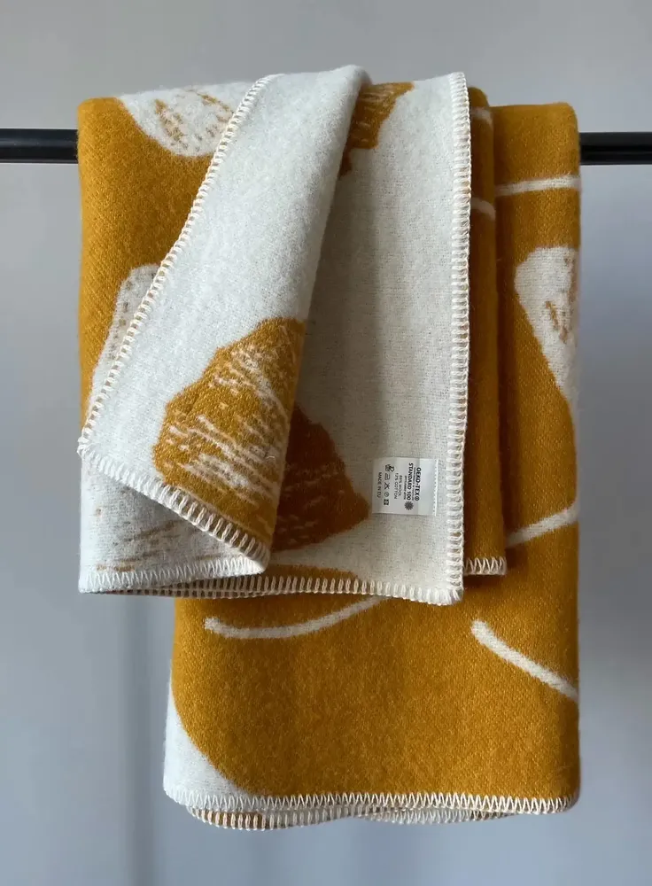 Plaids - Plaid couverture en laine, Ginkgo Ocre - WOOL ONLY BY JOWOLLINA