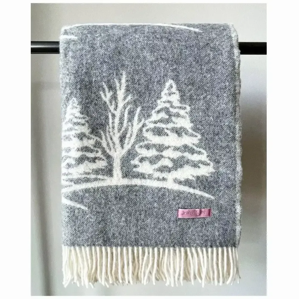 Throw blankets - Wool blanket plaid, 2 Deer Melange Grey - WOOL ONLY BY JOWOLLINA