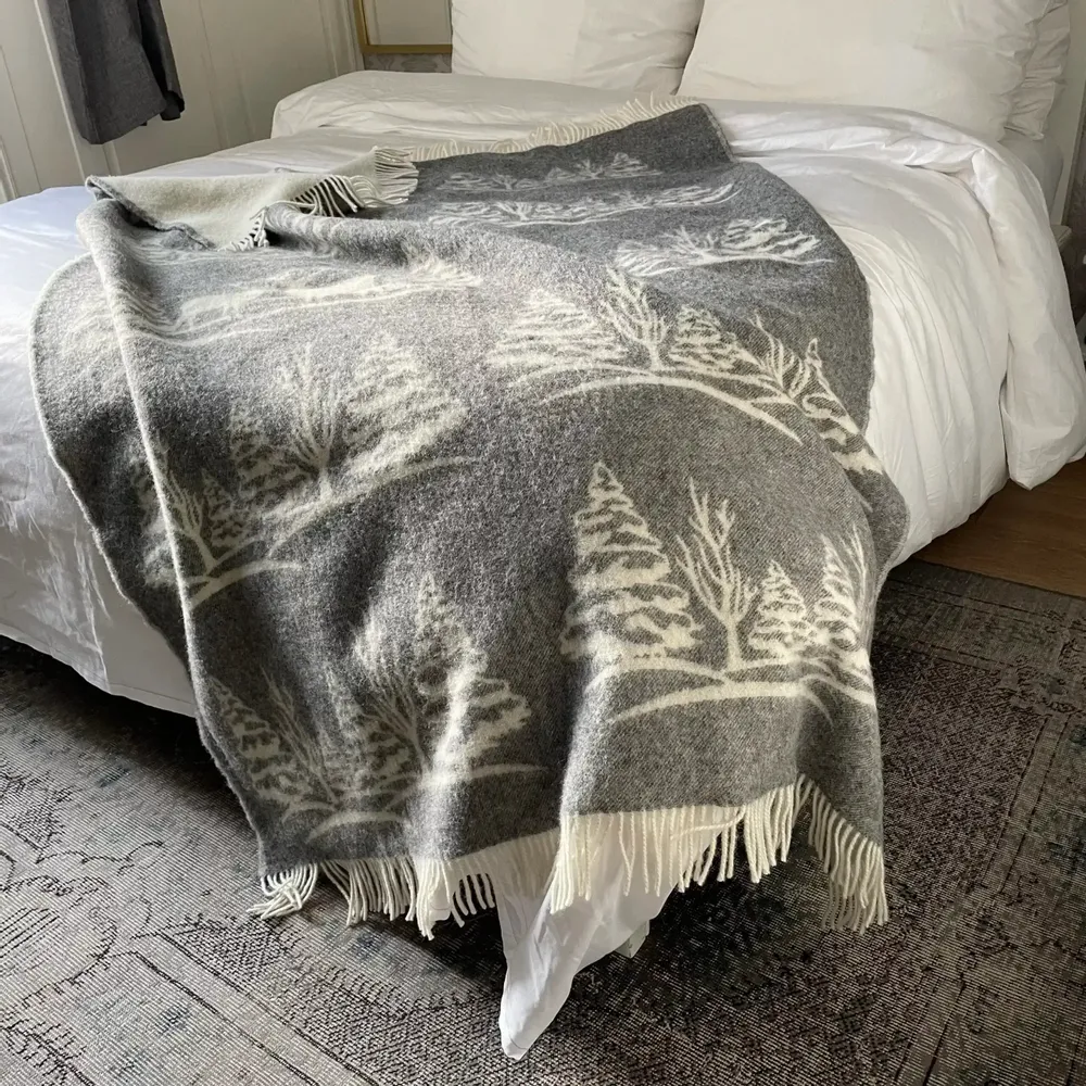 Throw blankets - Wool blanket plaid, 2 Deer Melange Grey - WOOL ONLY BY JOWOLLINA