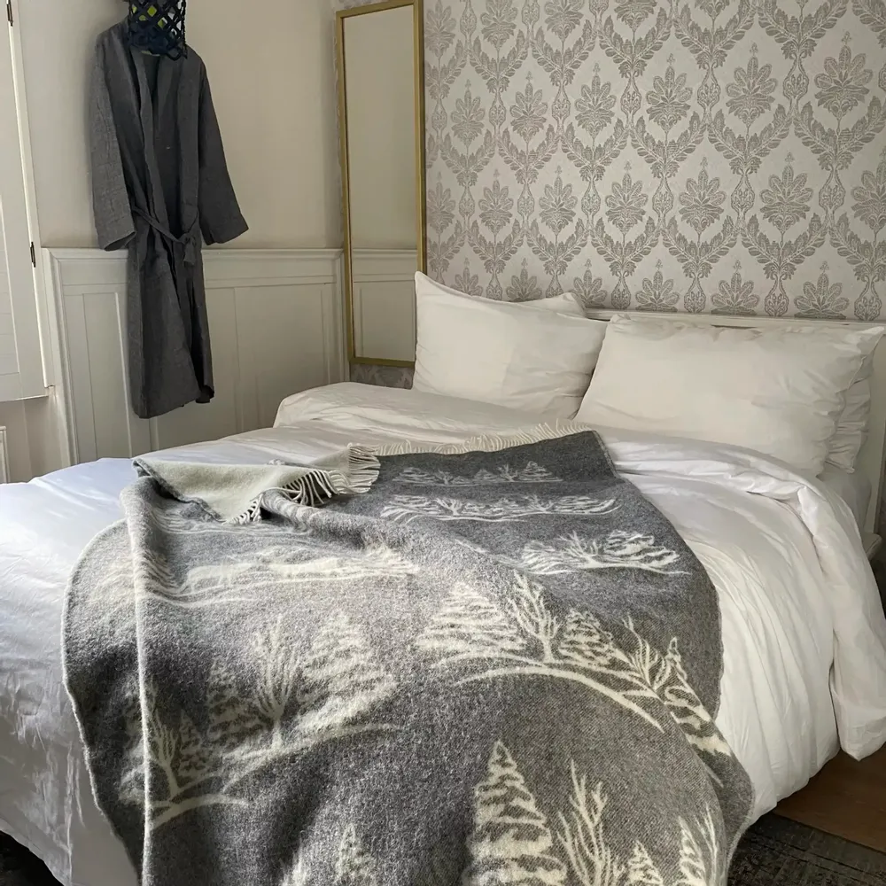 Throw blankets - Wool blanket plaid, 2 Deer Melange Grey - WOOL ONLY BY JOWOLLINA