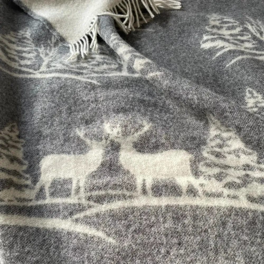 Throw blankets - Wool blanket plaid, 2 Deer Melange Grey - WOOL ONLY BY JOWOLLINA