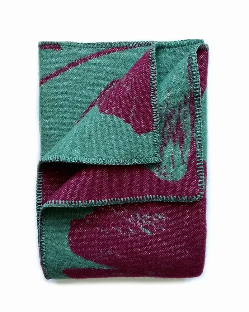 Plaids - Plaid couverture en laine, Ginkgo Vert Canard Bordeaux - WOOL ONLY BY JOWOLLINA