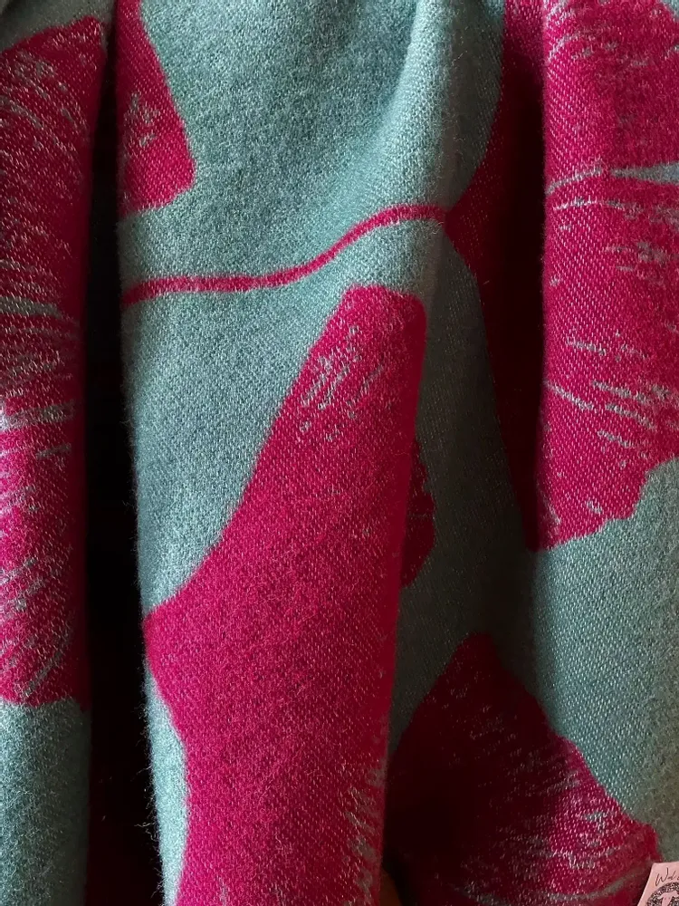 Plaids - Plaid couverture en laine, Ginkgo Vert Canard Bordeaux - WOOL ONLY BY JOWOLLINA