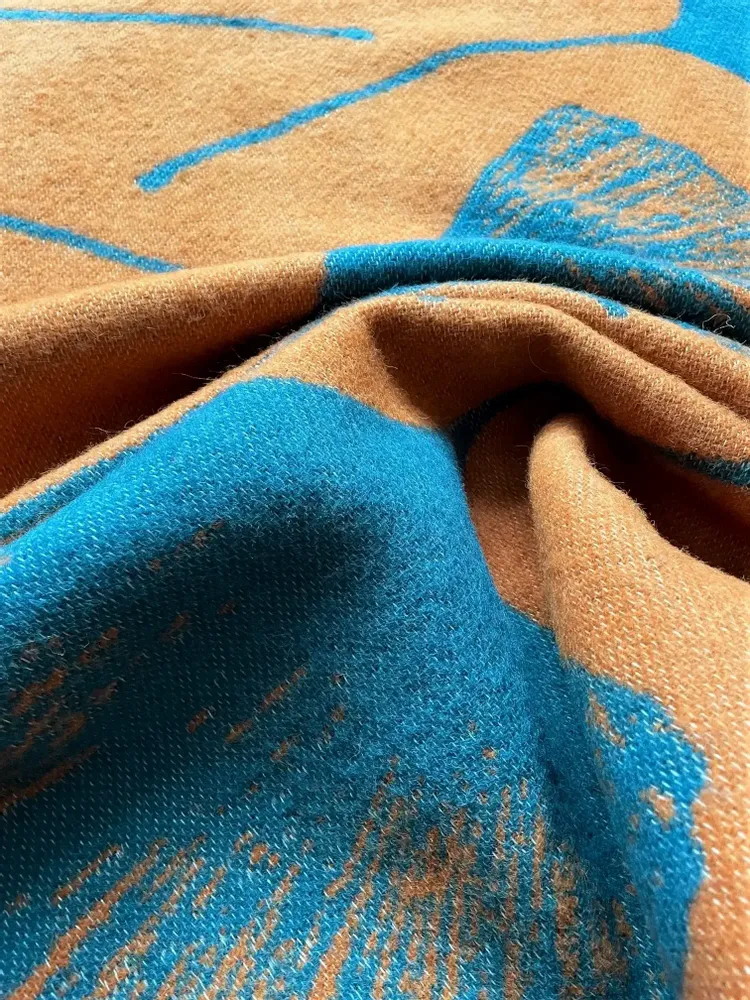 Plaids - Plaid couverture en laine, Ginkgo Gingembre Pétrole - WOOL ONLY BY JOWOLLINA