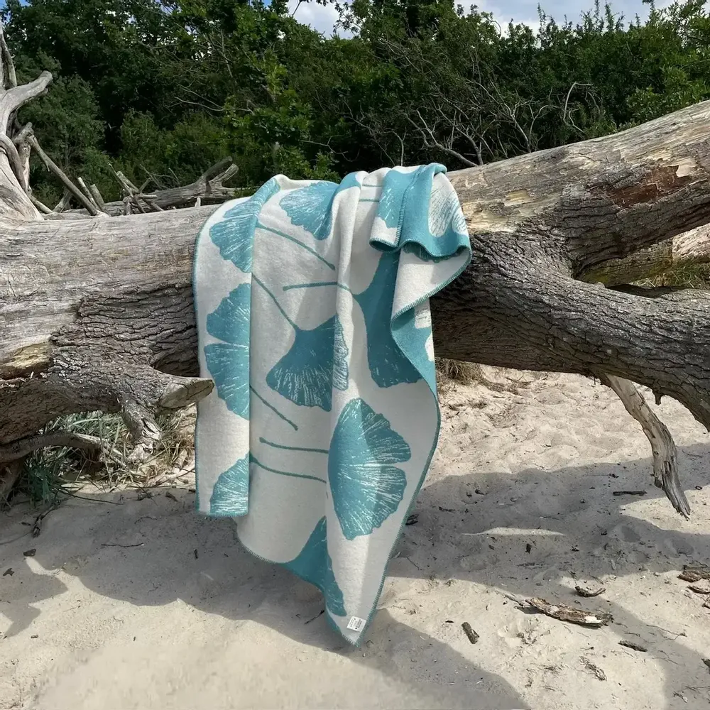 Plaids - Plaid couverture en laine, Ginkgo Lagoon Sand - WOOL ONLY BY JOWOLLINA