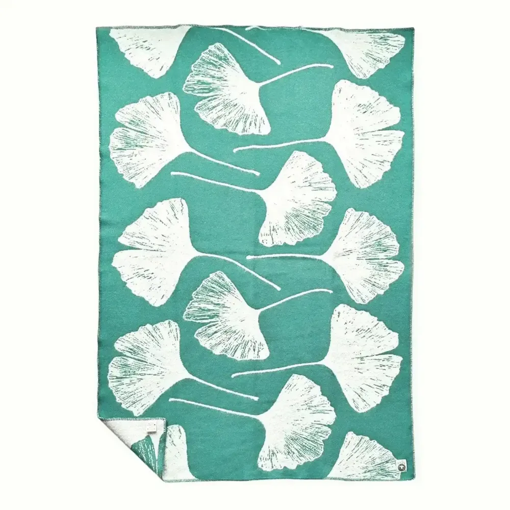 Plaids - Plaid couverture en laine, Ginkgo Lagoon Sand - WOOL ONLY BY JOWOLLINA