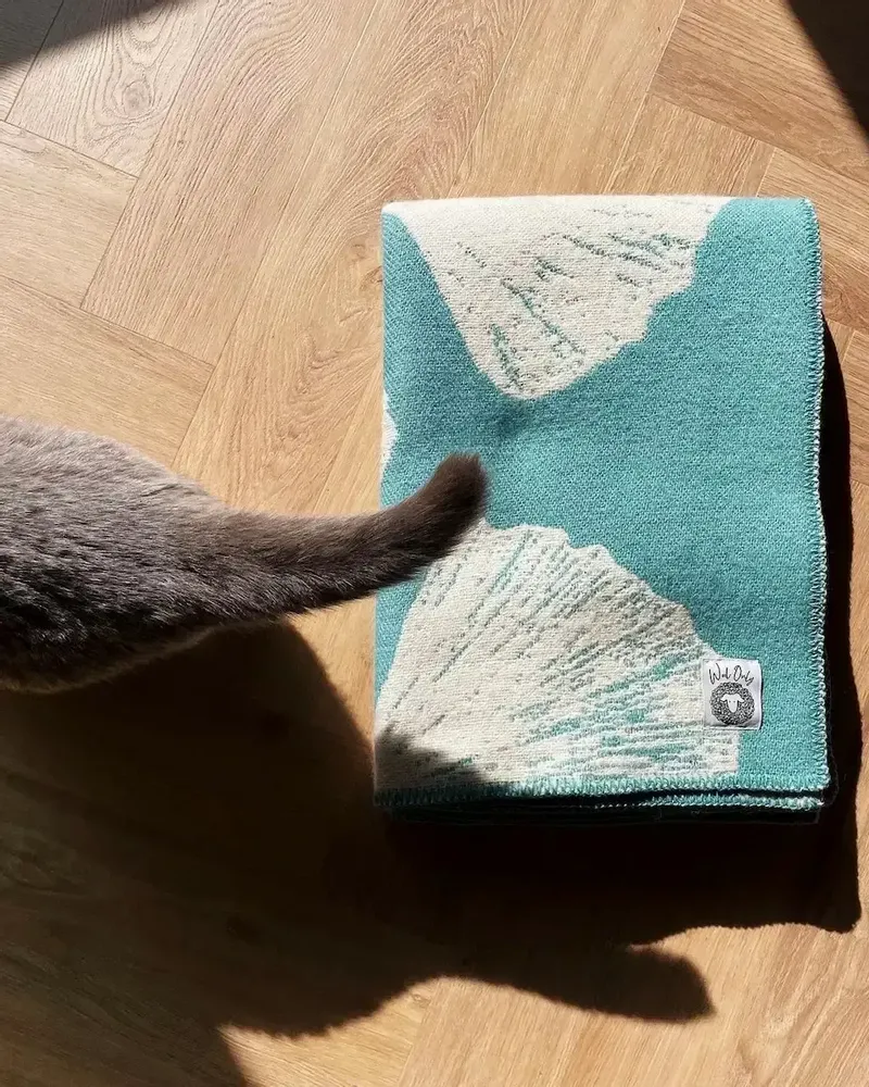 Plaids - Plaid couverture en laine, Ginkgo Lagoon Sand - WOOL ONLY BY JOWOLLINA