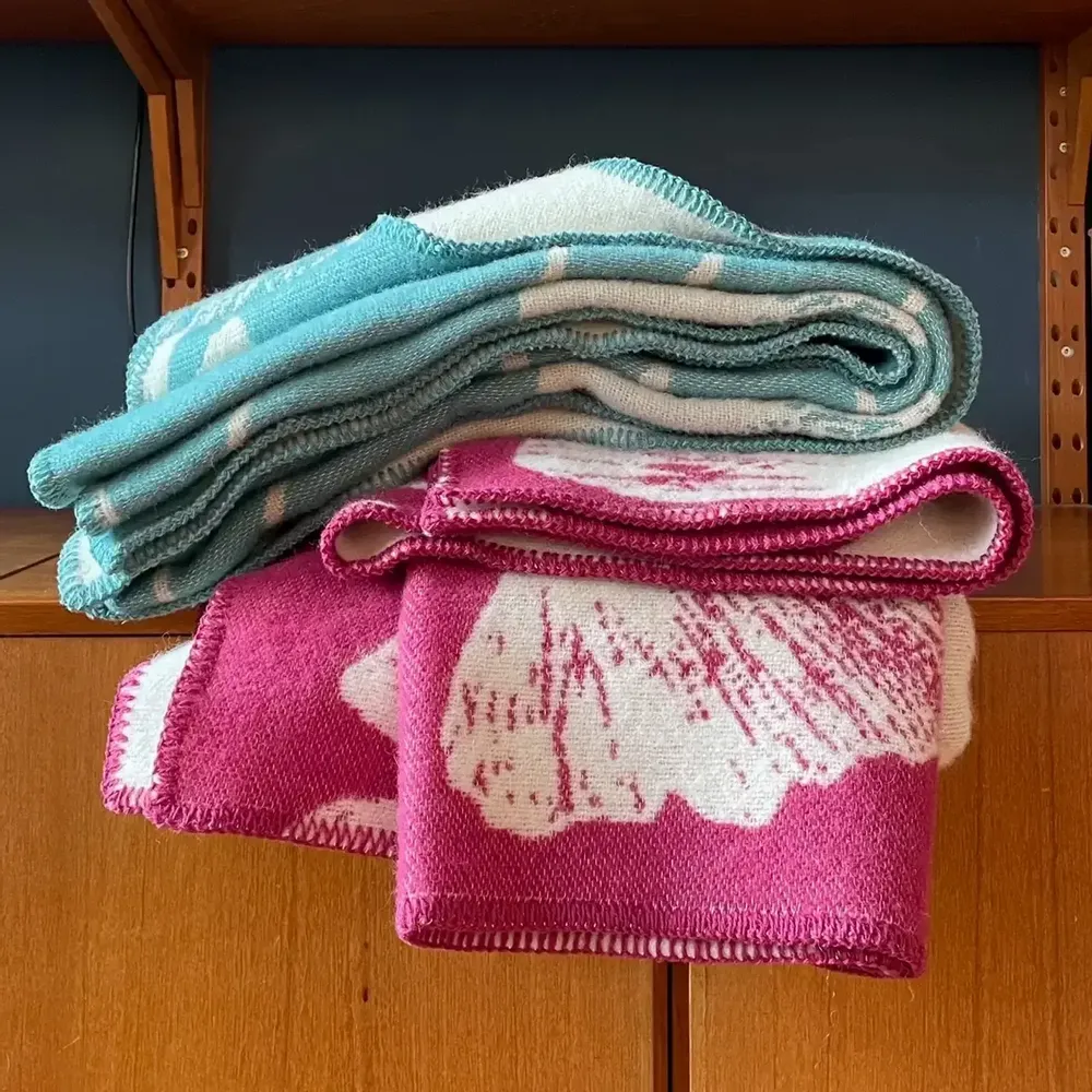 Plaids - Plaid couverture en laine, Ginkgo Lagoon Sand - WOOL ONLY BY JOWOLLINA