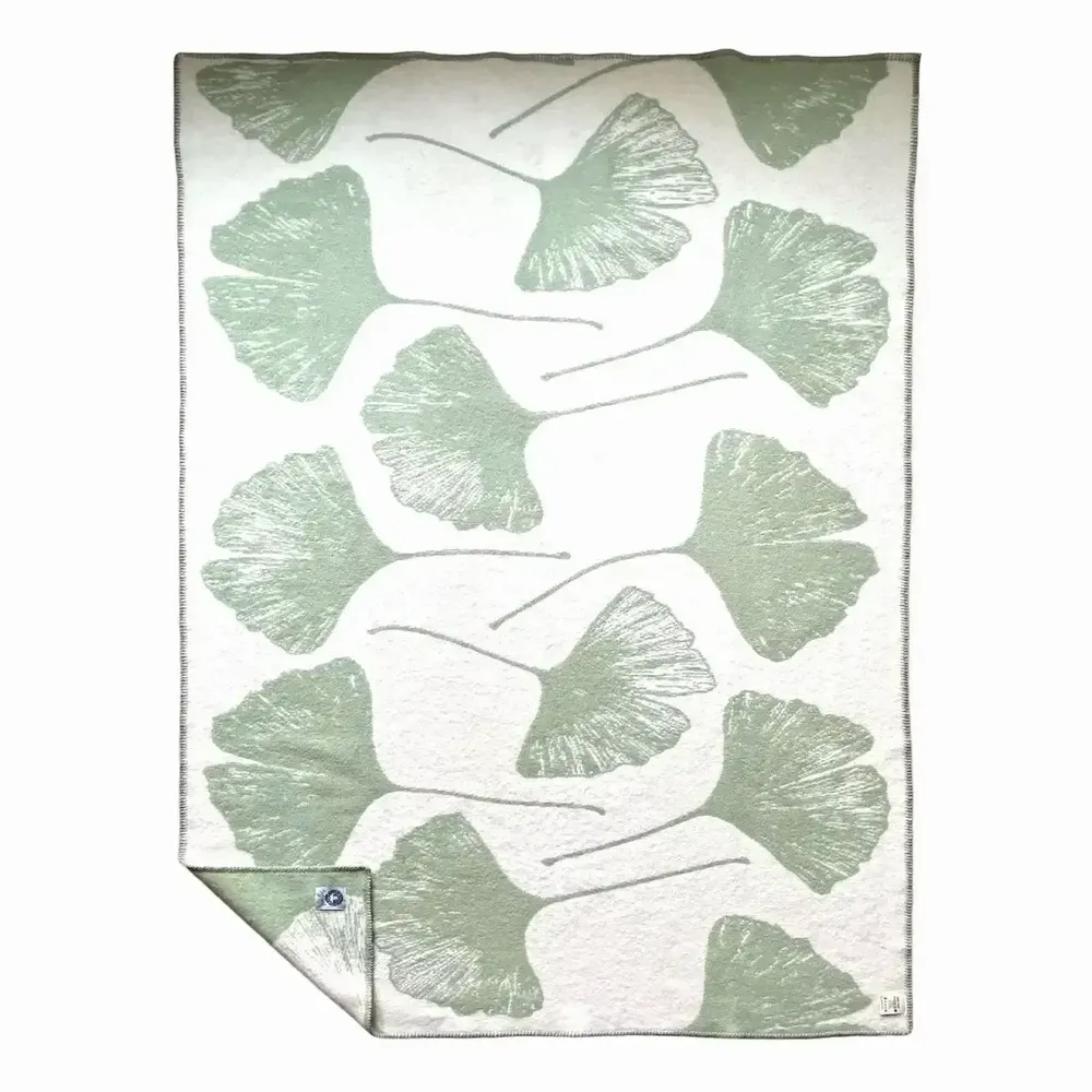 Plaids - Plaid couverture en laine, Ginkgo Pastel Menthe - WOOL ONLY BY JOWOLLINA