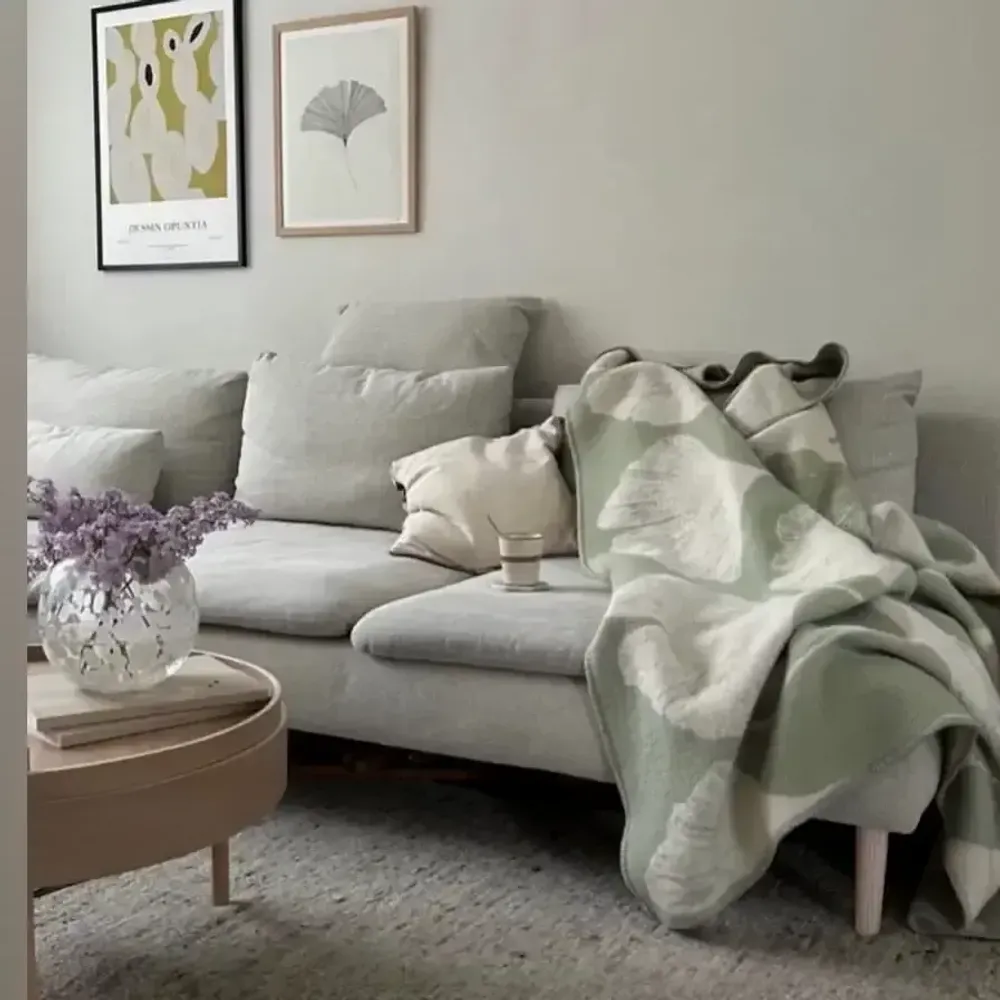 Plaids - Plaid couverture en laine, Ginkgo Pastel Menthe - WOOL ONLY BY JOWOLLINA