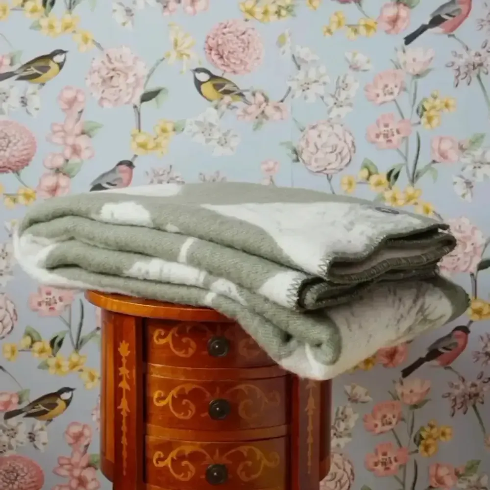 Throw blankets - Wool blanket plaid, Ginkgo Moss Smoke - WOOL ONLY BY JOWOLLINA