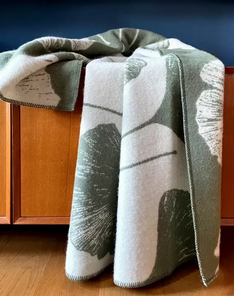 Throw blankets - Wool blanket plaid, Ginkgo Moss Smoke - WOOL ONLY BY JOWOLLINA