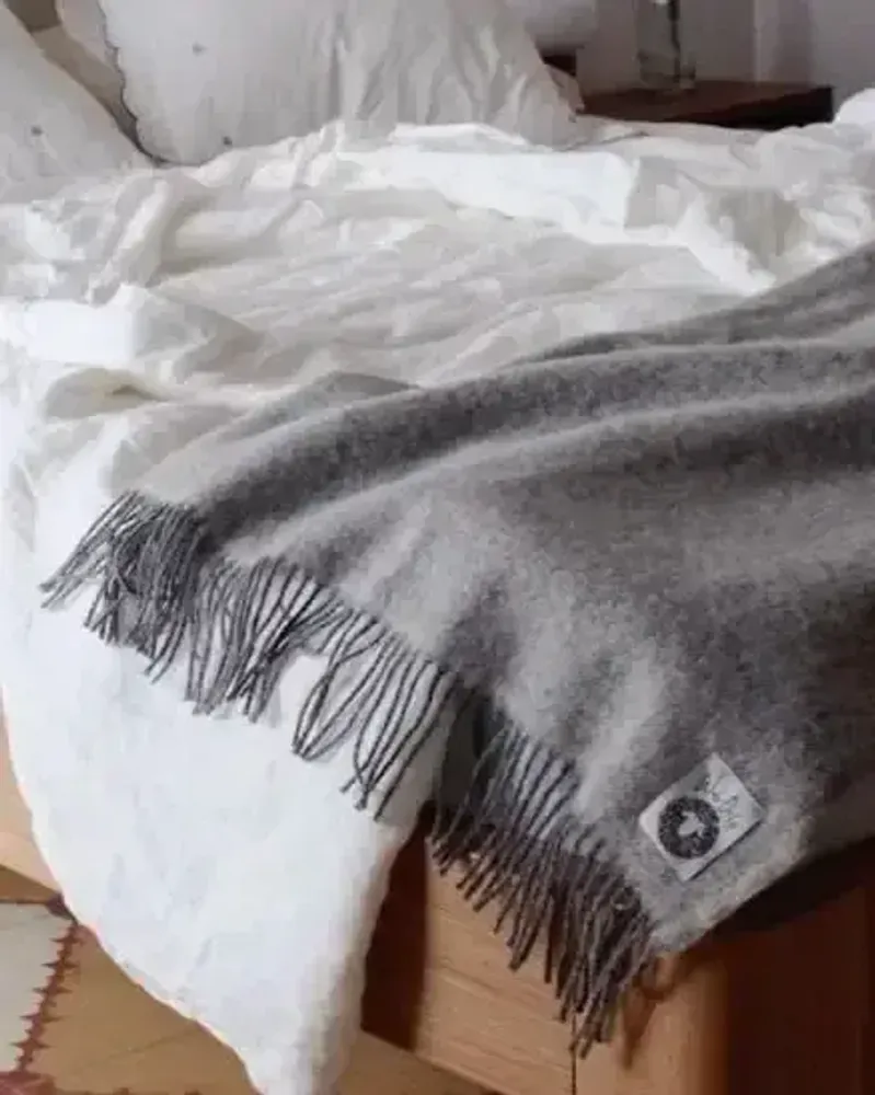 Throw blankets - Wool blanket plaid, Uni Anthracite Melange - WOOL ONLY BY JOWOLLINA