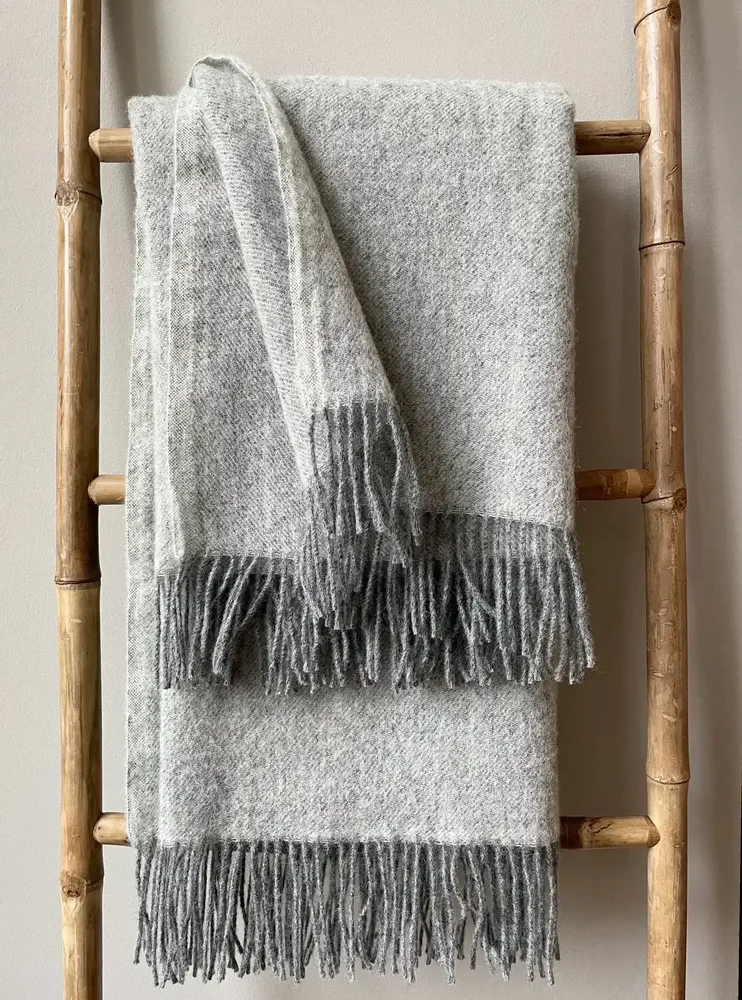 Throw blankets - Wool blanket plaid, Uni Anthracite Melange - WOOL ONLY BY JOWOLLINA