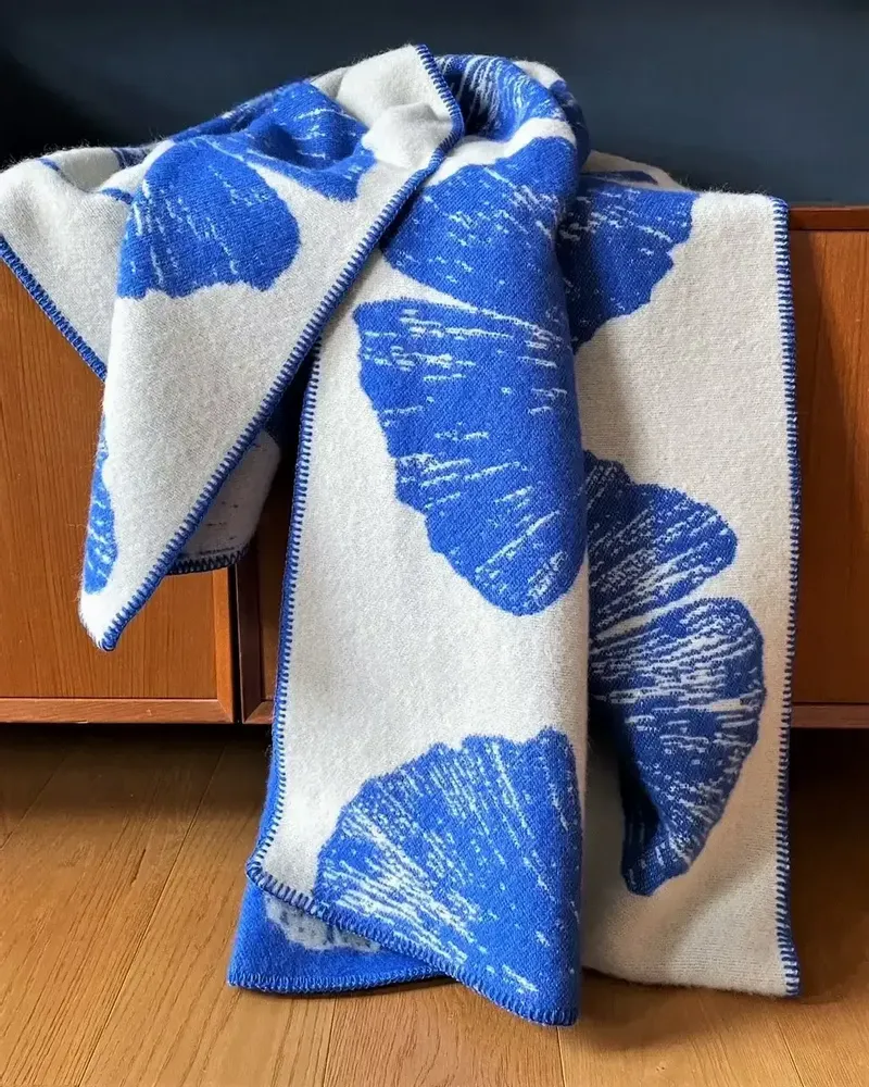 Throw blankets - Wool blanket plaid, Ginkgo Princess Blue - WOOL ONLY BY JOWOLLINA