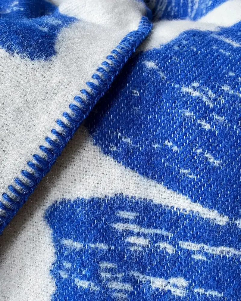 Throw blankets - Wool blanket plaid, Ginkgo Princess Blue - WOOL ONLY BY JOWOLLINA