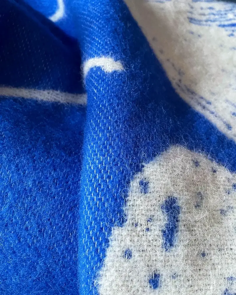 Throw blankets - Wool blanket plaid, Ginkgo Princess Blue - WOOL ONLY BY JOWOLLINA