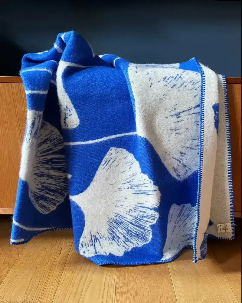 Throw blankets - Wool blanket plaid, Ginkgo Princess Blue - WOOL ONLY BY JOWOLLINA
