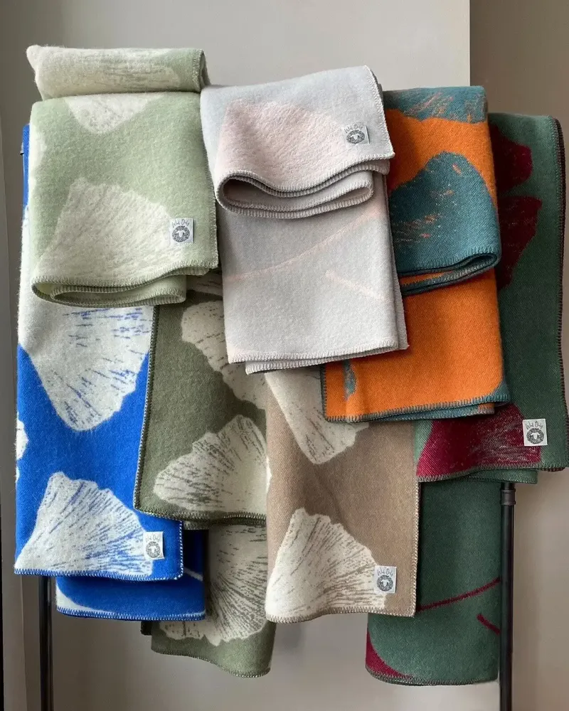 Throw blankets - Wool blanket plaid, Ginkgo Princess Blue - WOOL ONLY BY JOWOLLINA