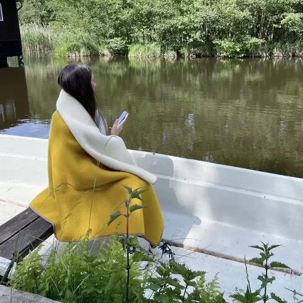 Plaids - Plaid couverture en laine, Moutarde Épicée - WOOL ONLY BY JOWOLLINA