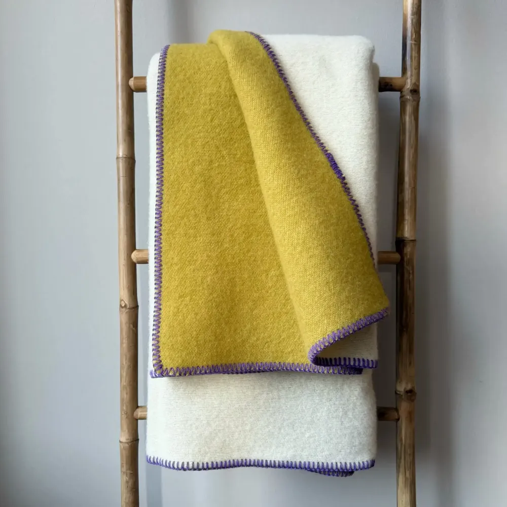 Plaids - Plaid couverture en laine, Moutarde Épicée - WOOL ONLY BY JOWOLLINA