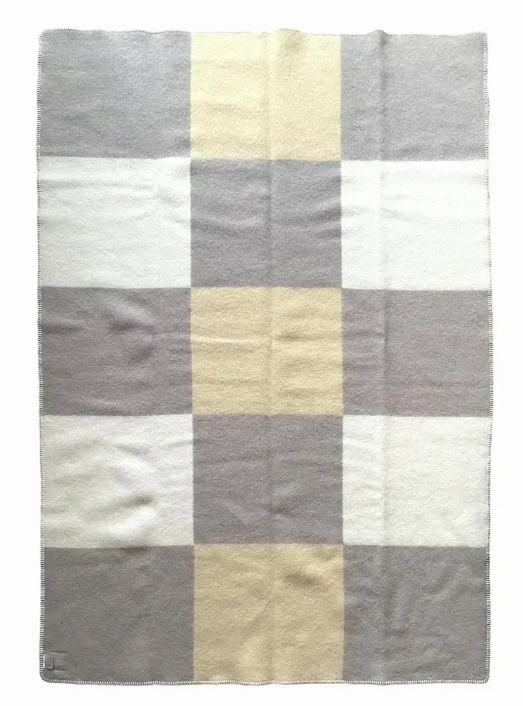 Plaids - Plaid couverture en laine, Carré Tricolore Vanille Cachemire - WOOL ONLY BY JOWOLLINA