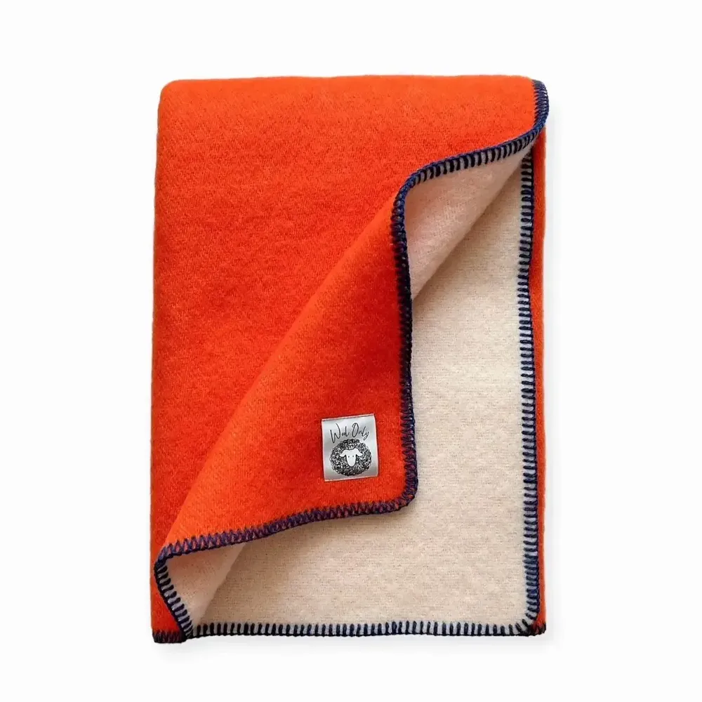 Plaids - Plaid couverture en laine, Orange Fluo - WOOL ONLY BY JOWOLLINA