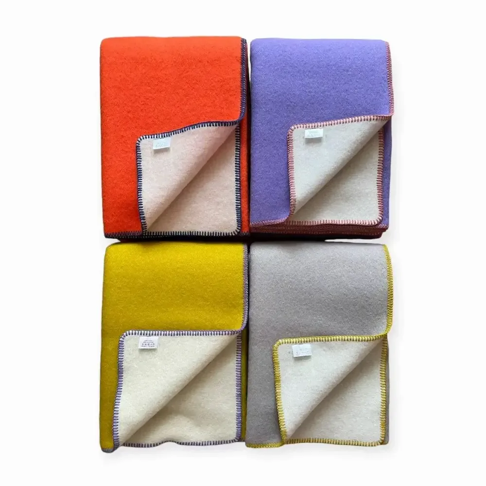 Plaids - Plaid couverture en laine, Orange Fluo - WOOL ONLY BY JOWOLLINA