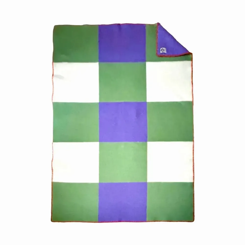 Plaids - Plaid couverture en laine, Carré Tricolore Lilas Vert - WOOL ONLY BY JOWOLLINA
