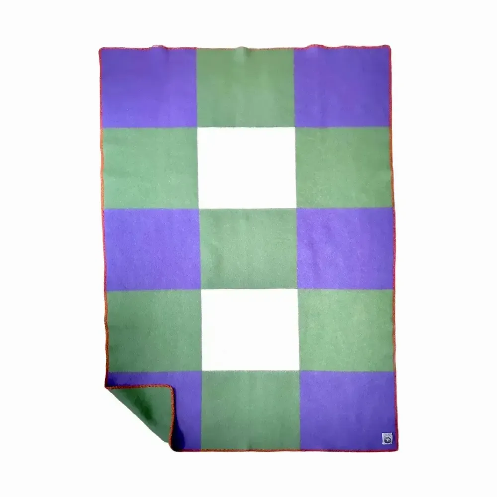 Plaids - Plaid couverture en laine, Carré Tricolore Lilas Vert - WOOL ONLY BY JOWOLLINA