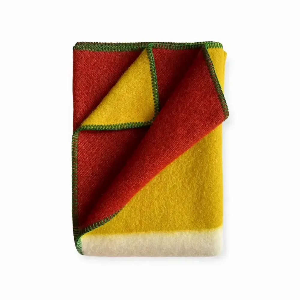Throw blankets - Wool blanket plaid, Tricolor Square Spicy Mustard Chili - WOOL ONLY BY JOWOLLINA
