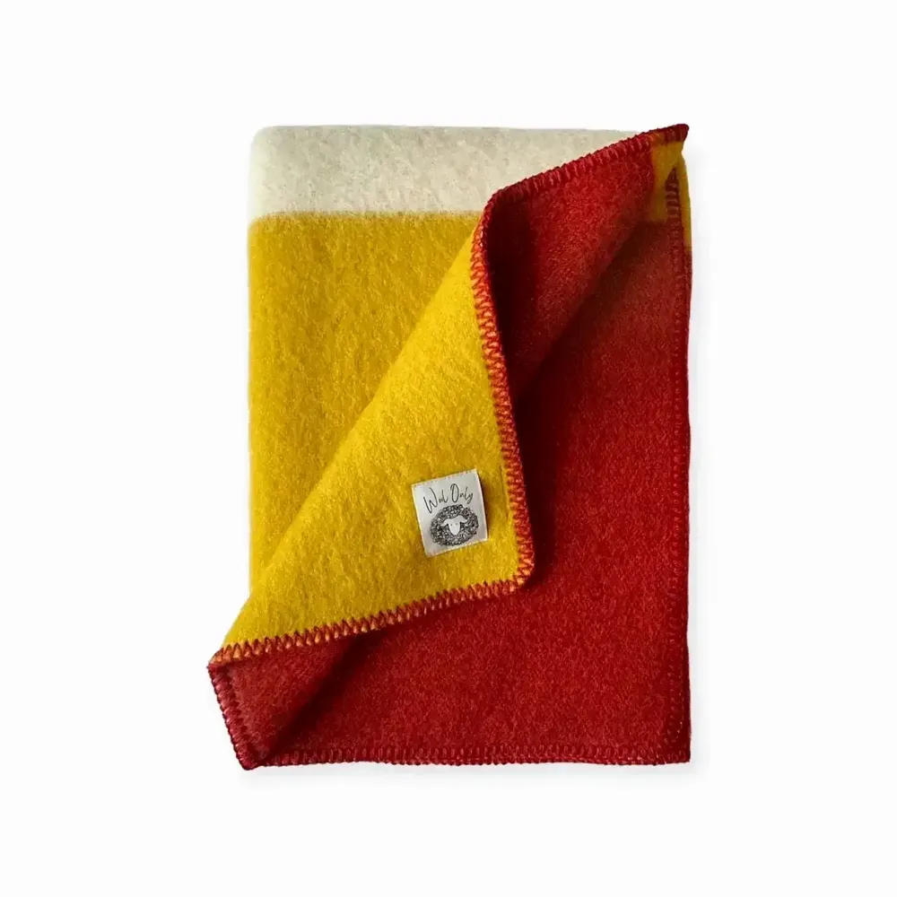 Throw blankets - Wool blanket plaid, Tricolor Square Spicy Mustard Chili - WOOL ONLY BY JOWOLLINA