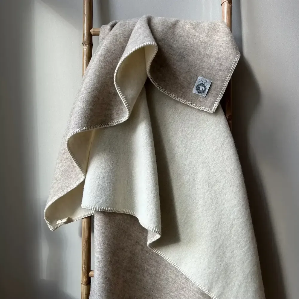 Plaids - Plaid couverture en laine, Beige Nature - WOOL ONLY BY JOWOLLINA
