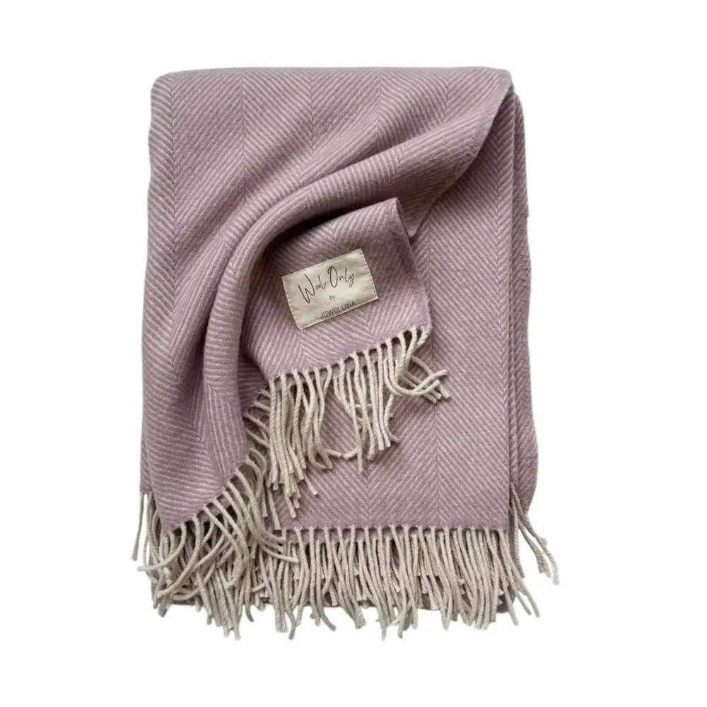 Plaids - Plaid couverture en laine, Chevrons Lilas Naturel - WOOL ONLY BY JOWOLLINA