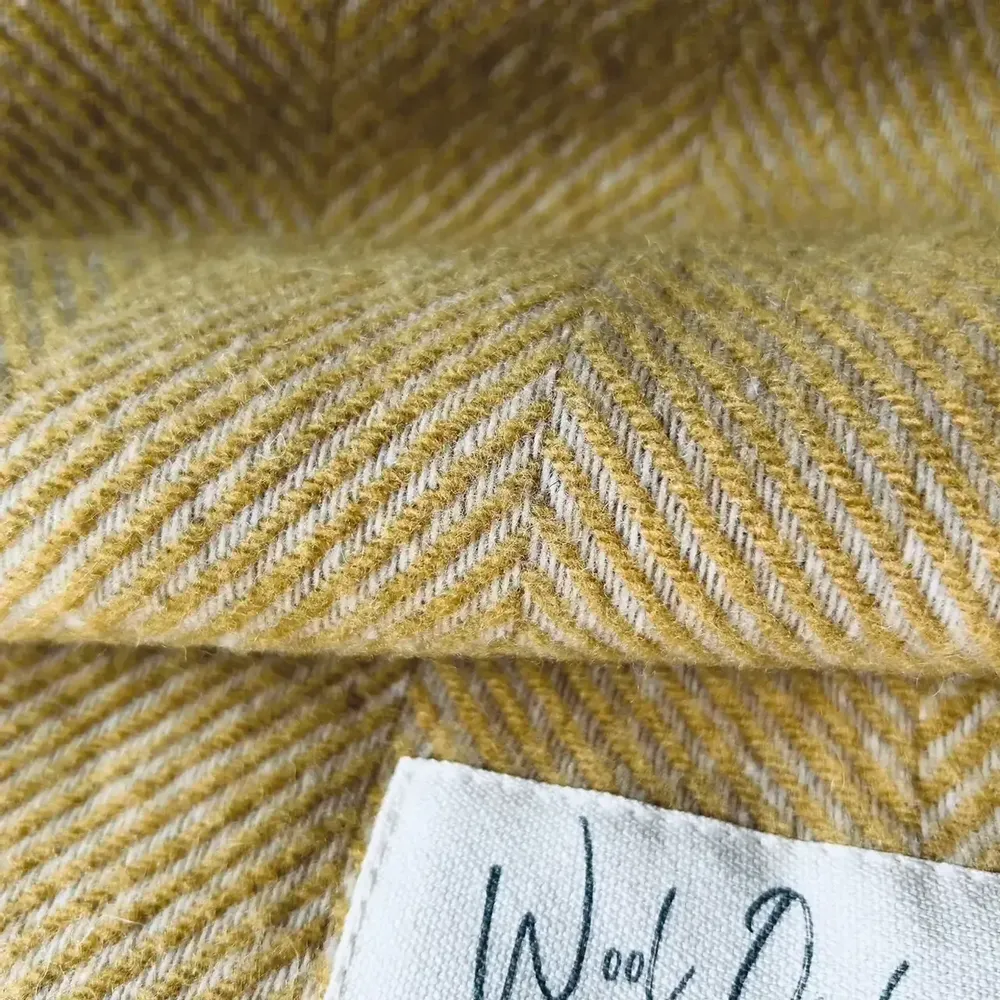 Throw blankets - Wool blanket plaid, Herringbone Honey Natural - WOOL ONLY BY JOWOLLINA