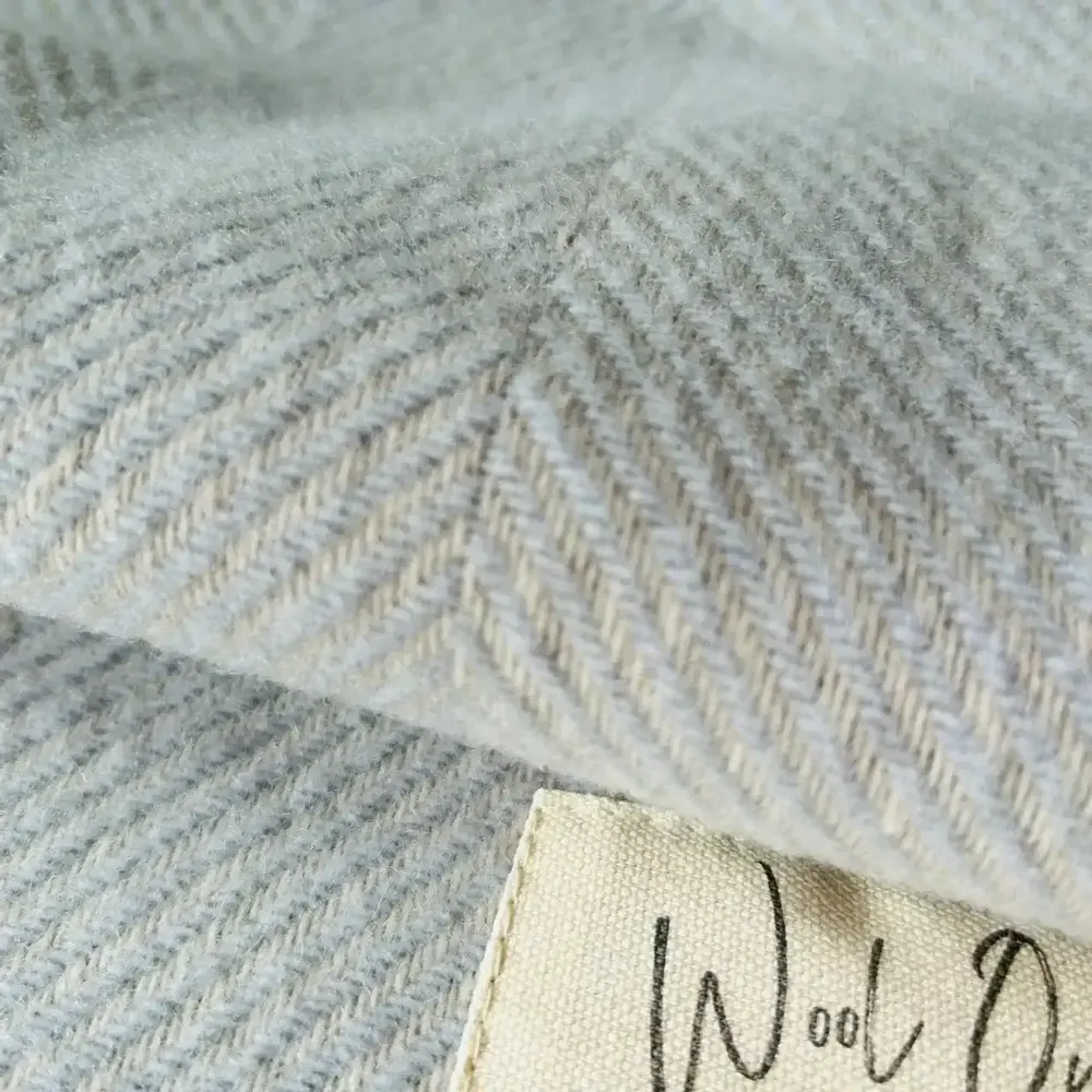 Throw blankets - Wool blanket plaid, Herringbone Ice Blue natural - WOOL ONLY BY JOWOLLINA