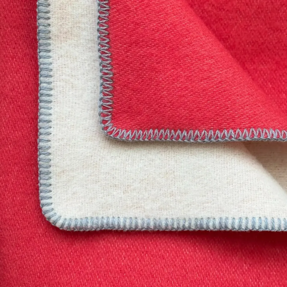 Throw blankets - Wool blanket plaid, Coral - WOOL ONLY BY JOWOLLINA