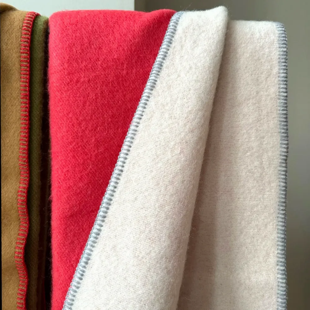 Throw blankets - Wool blanket plaid, Coral - WOOL ONLY BY JOWOLLINA