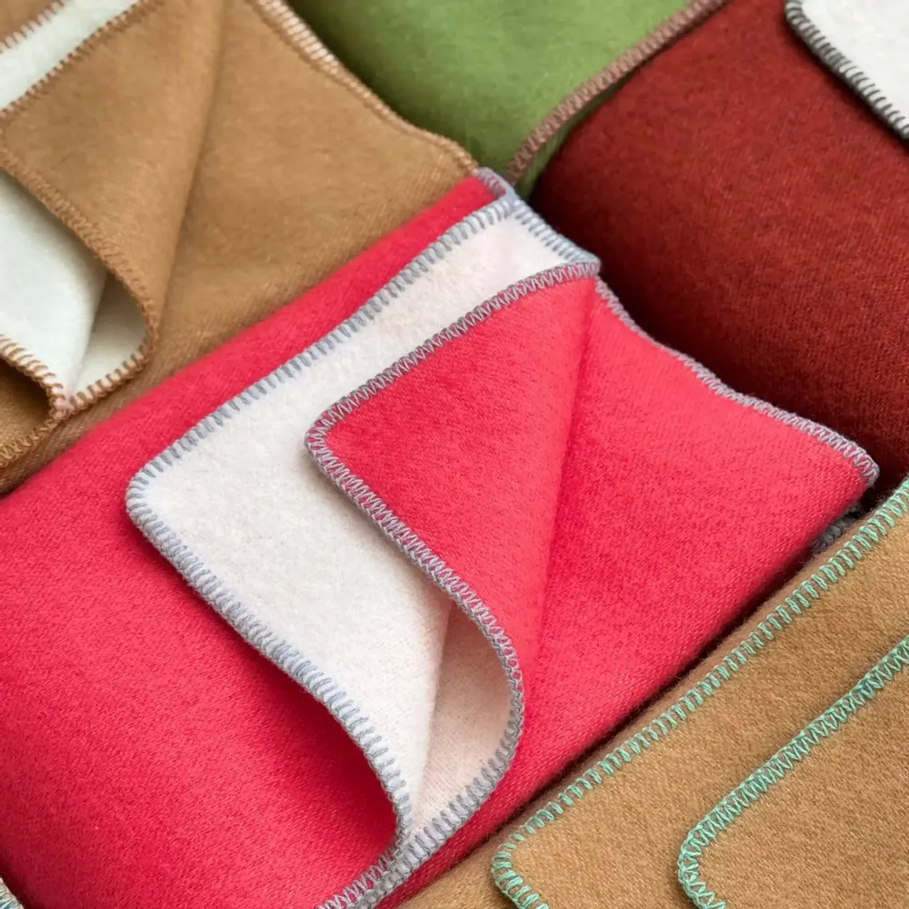 Throw blankets - Wool blanket plaid, Coral - WOOL ONLY BY JOWOLLINA