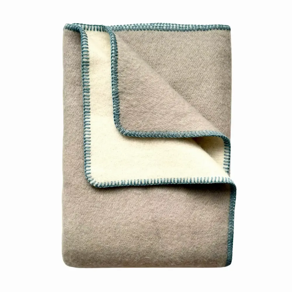 Throw blankets - Wool blanket plaid, Sand Grey Blue - WOOL ONLY BY JOWOLLINA