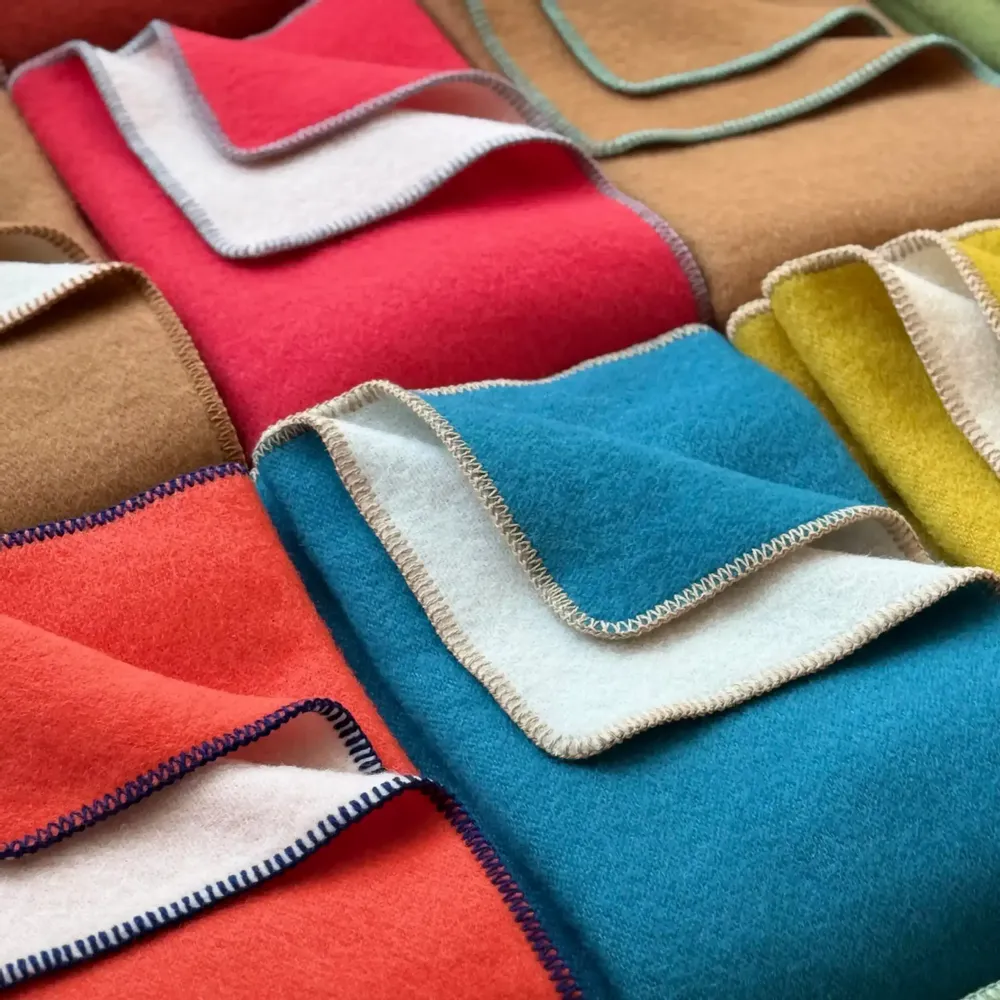 Throw blankets - Wool blanket plaid, Sea Wave Teddy - WOOL ONLY BY JOWOLLINA