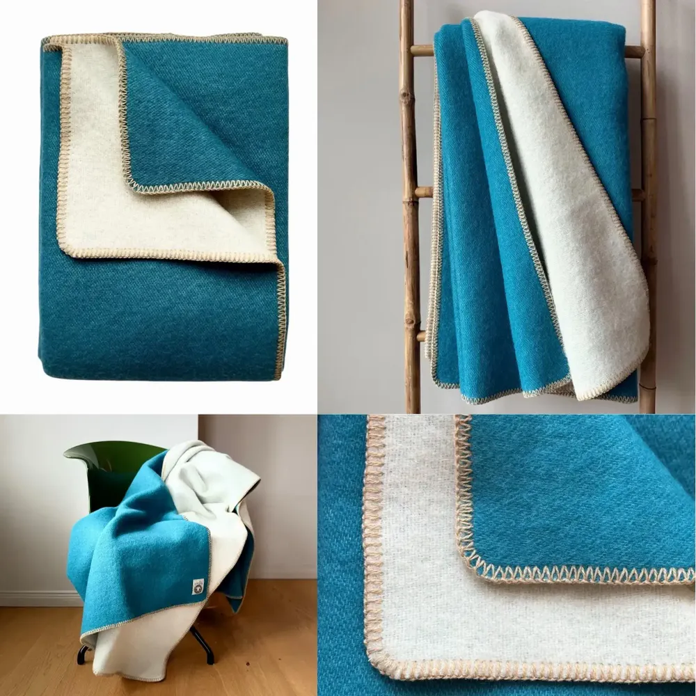 Throw blankets - Wool blanket plaid, Sea Wave Teddy - WOOL ONLY BY JOWOLLINA