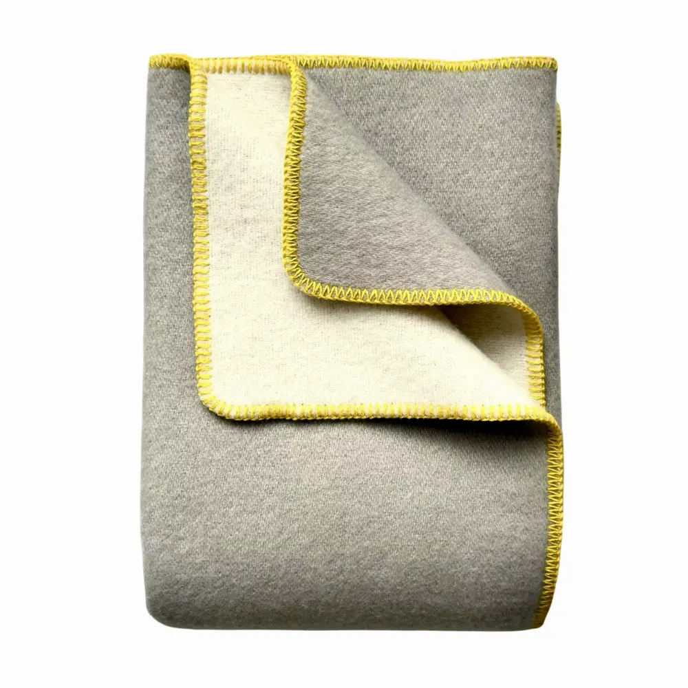 Plaids - Plaid couverture en laine, Jaune Gris Sable - WOOL ONLY BY JOWOLLINA