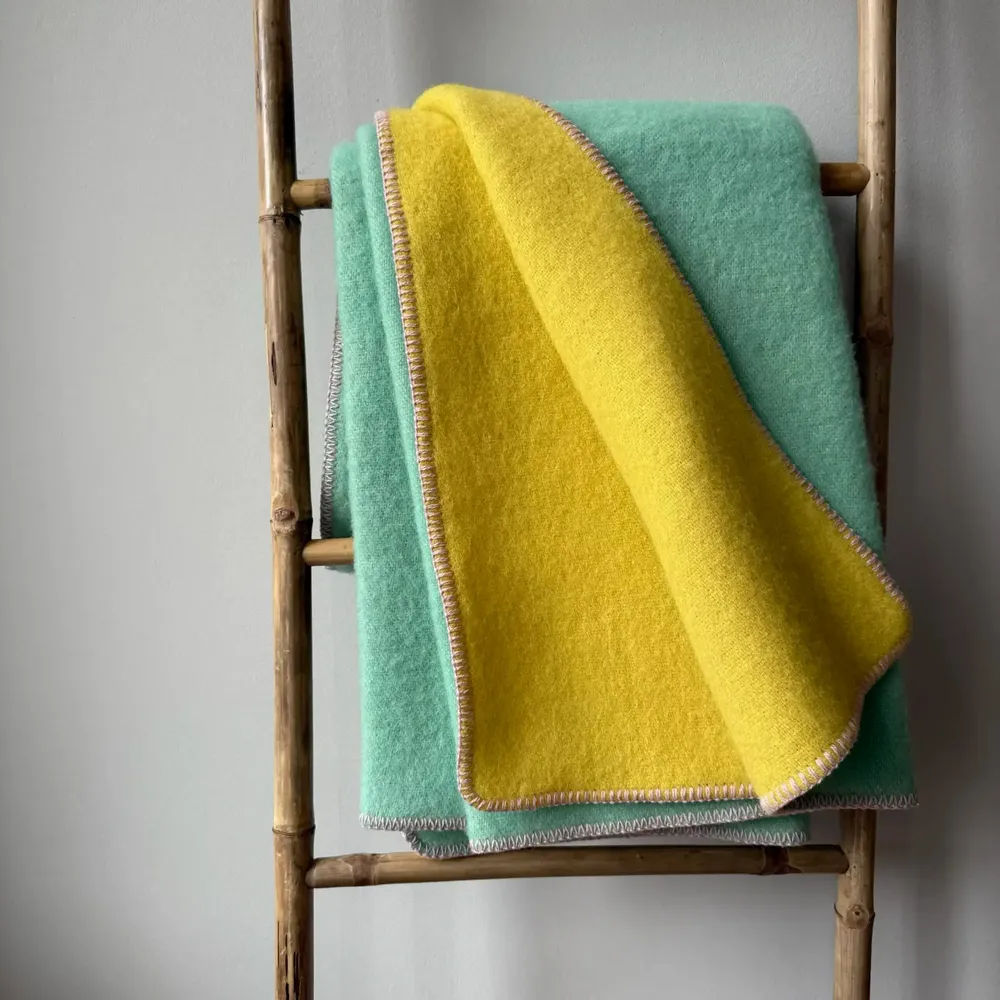 Throw blankets - Wool blanket plaid, Neon Green Yellow - WOOL ONLY BY JOWOLLINA