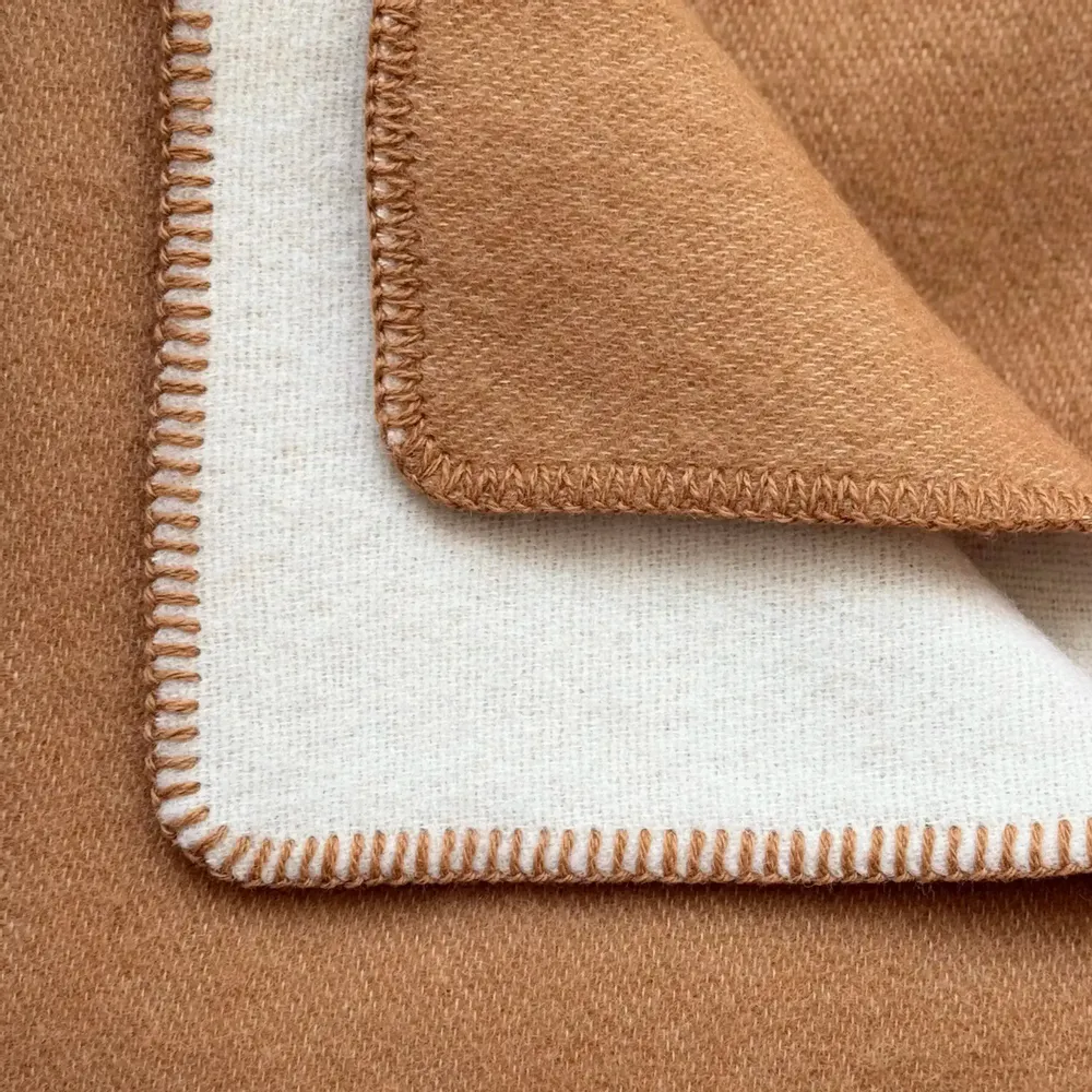 Plaids - Plaid couverture en laine, Camel - WOOL ONLY BY JOWOLLINA